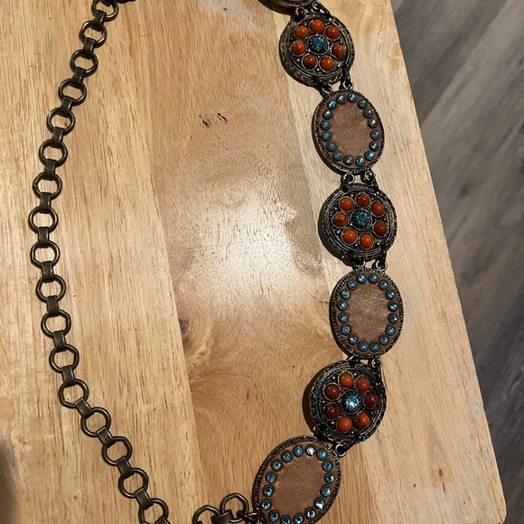 Artisan Beaded Chain Belt in Brown and Orange